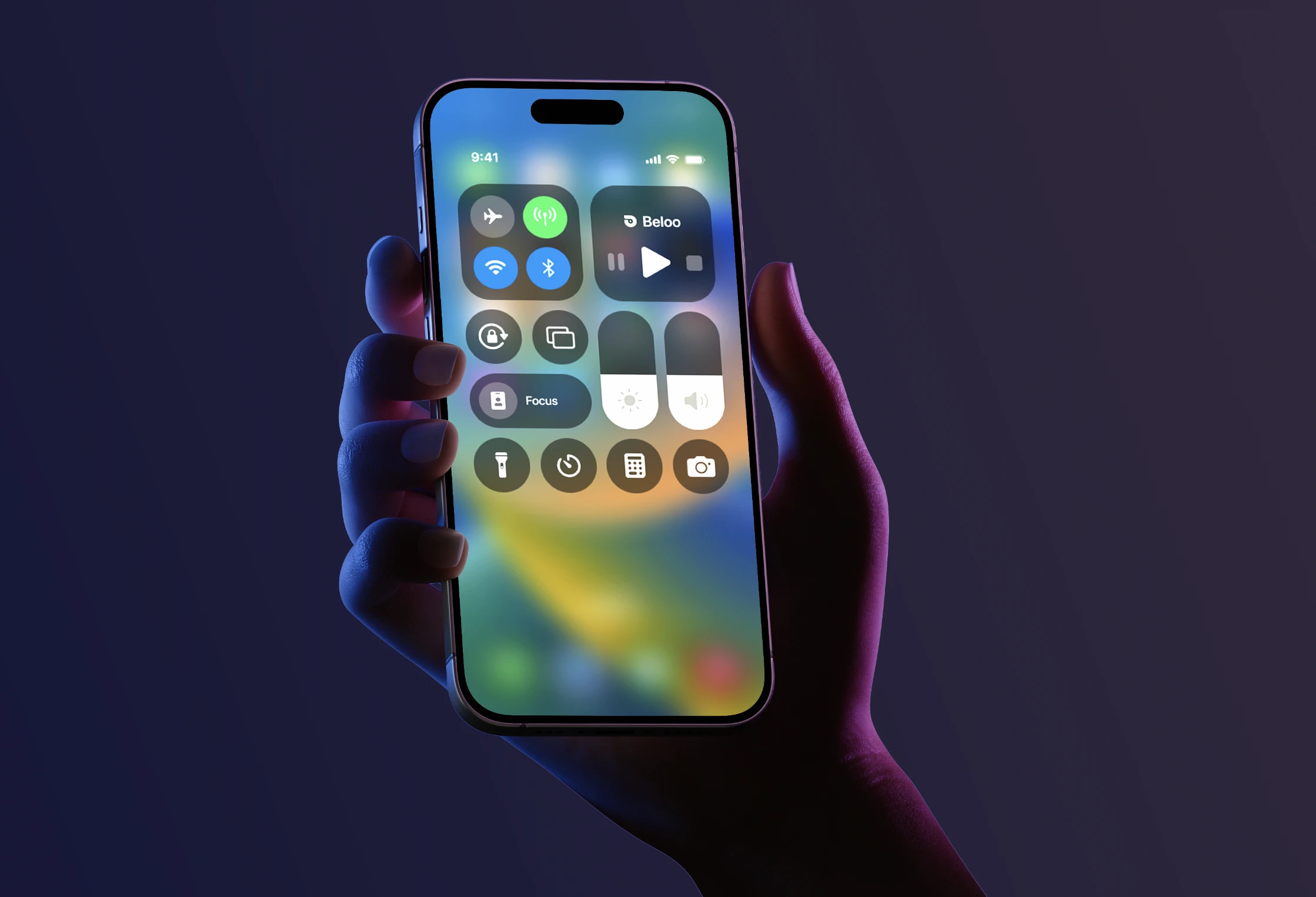 iPhone showing Beloo widget in iOS Control Center
